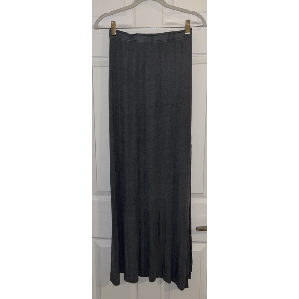 Go Couture Women Maxi Skirt Gray Modal Classic Ribbed Small Stretch Made in USA